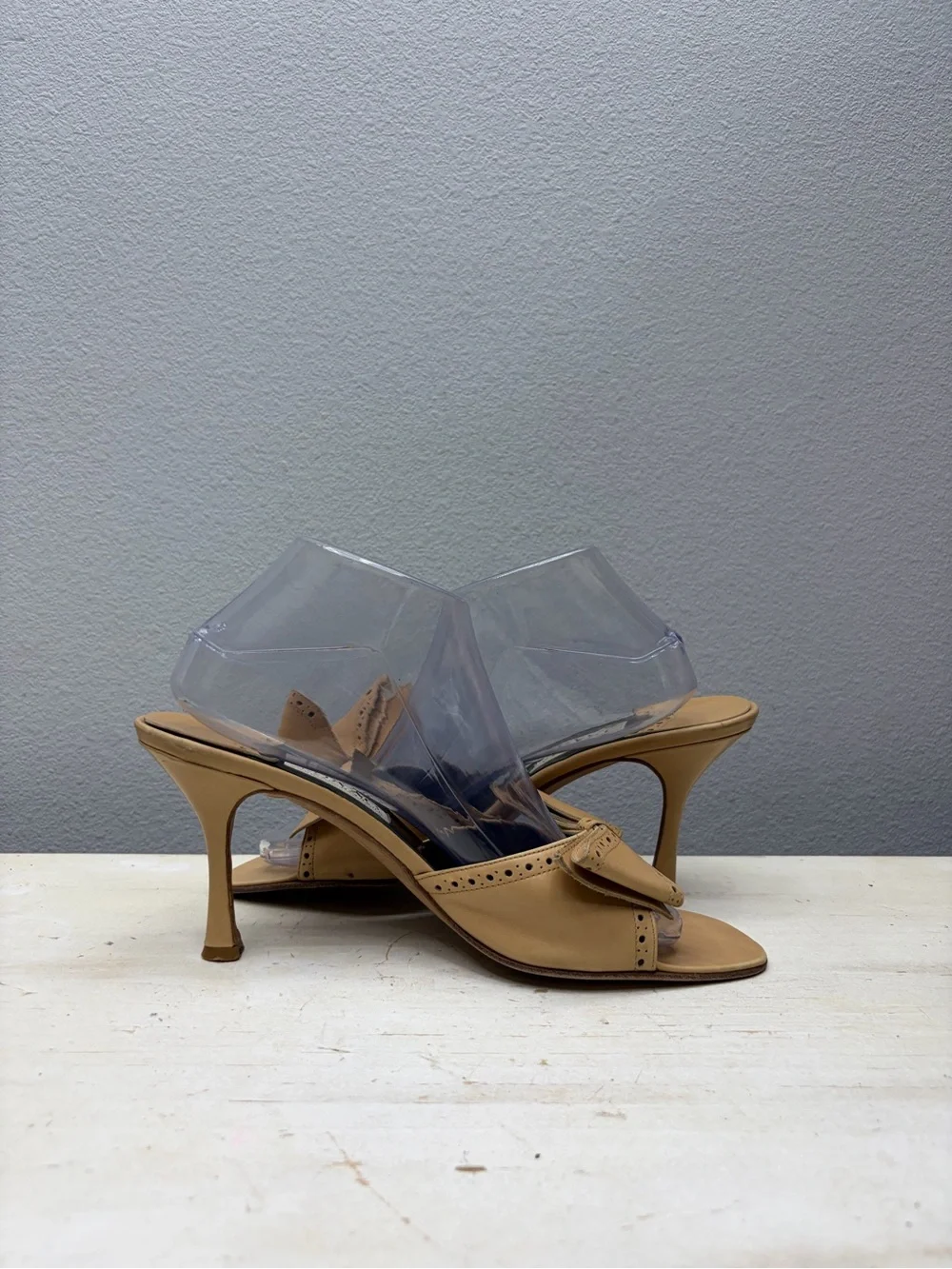 Isaac Mizrahi Brown Leather Open Toe Bow Slide Pumps Size 10
